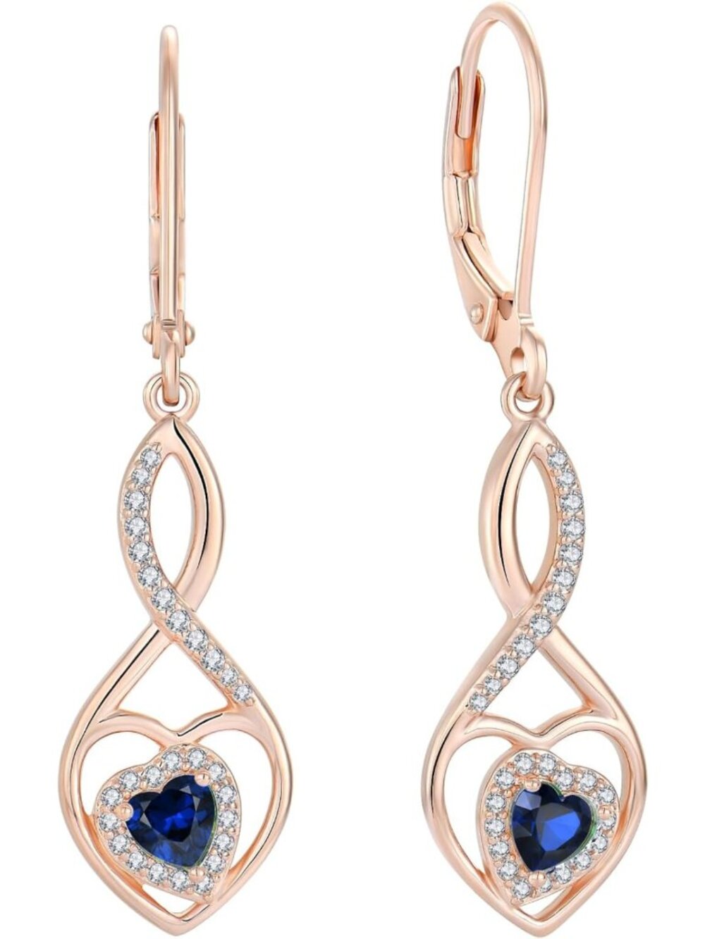 Elegant Rose Gold Infinity Heart Birthstone Dangle Earrings for Women - Perfect